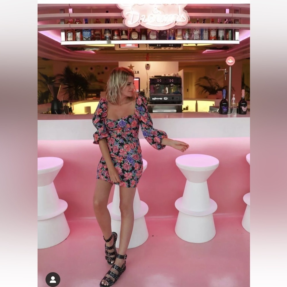 NWT Zara Floral Belted Pink Purple Puff Sleeve Mini Dress Zinnia Cottagecore XS. - Picture 10 of 16